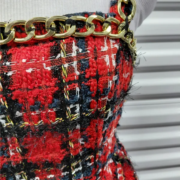 L'Atiste Tweed Dress Size Medium Red Black Plaid Preppy Y2K Retro Holiday Party - Image 7