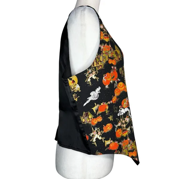 Vintage 90s Basic Editions Halloween Sleeveless Vest XL Pumpkin Witch Frogs Bats - Image 6