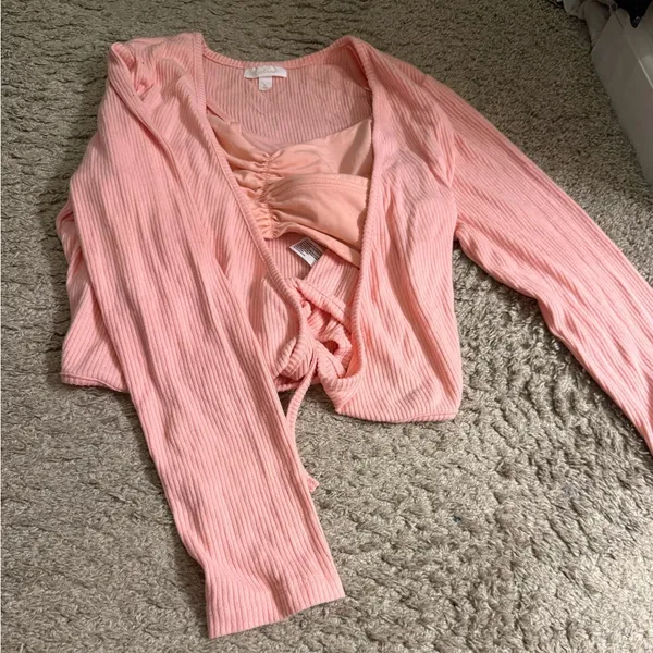 Colsie Balletcore Pink Cozy Wrap Top, Bralette, & Ribbed Jogger Set - size XL - Image 2