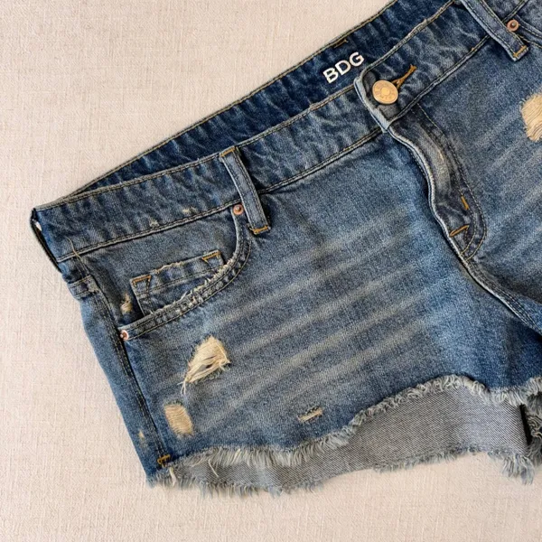 BDG Urban Outfitters Low Rise y2k Dolphin Denim Shorts Blue Distressed Women 32W - Image 11