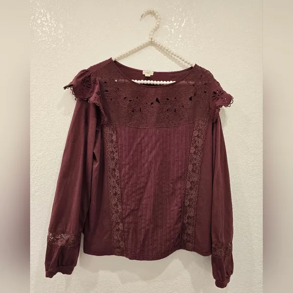 Anthropologie Tiny Long-Sleeve Crescent Ruffled Lace Top Size M - Image 4