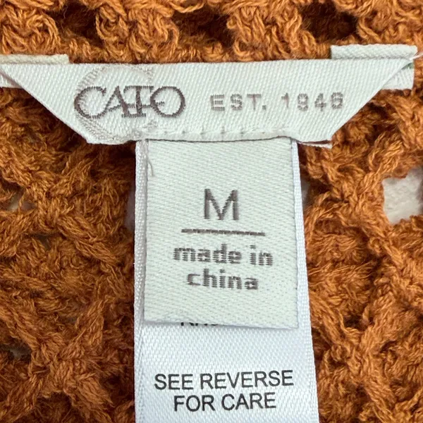 Cato Crochet Tunic Top L Rust Orange Cotton Open Knit Boho Vacation Festival - Image 6