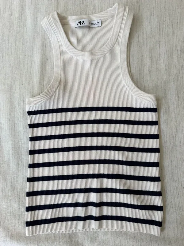 Zara striped ribbed knit high neck racerback tank top - Image 3