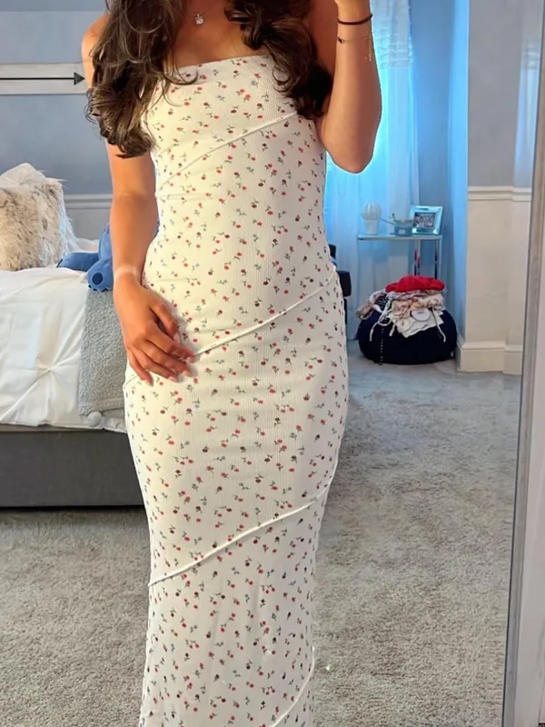 Princess Polly ditsy floral strapless maxi dress bodycon ribbed oscar lined - Image 4