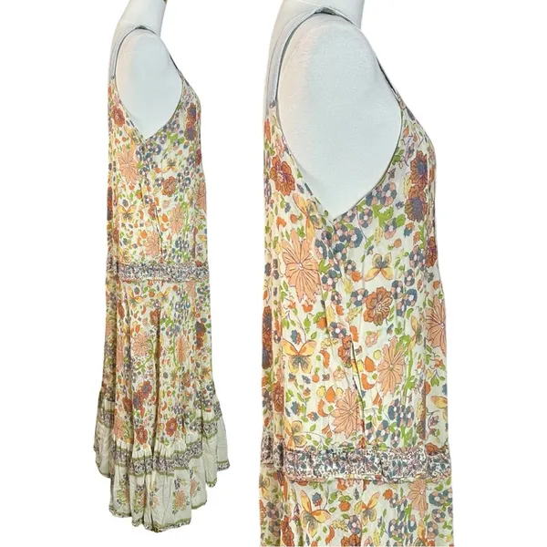 Free People Retro 70s Bohemian Block Print Snap Front Kelso Maxi Dress Large - Image 8