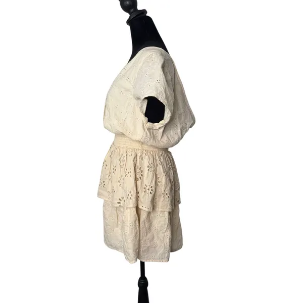 AE Cottagecore BOHO Eyelet Lace Ruffle Tiered Smocked Wrap Mini‎ Dress Size M - Image 3
