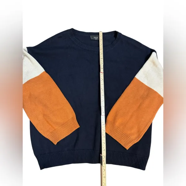 VICI Colorblock Knit Sweater Navy Rust Cream Casual‎ Chic sz L - Image 6
