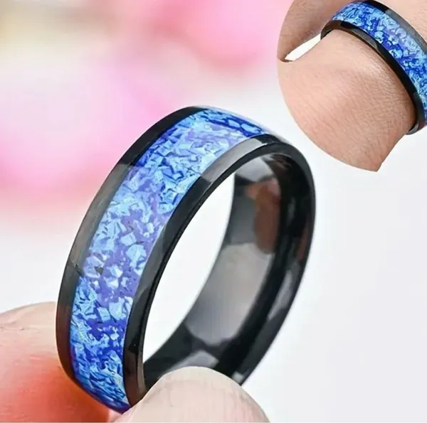 Unisex Stainless Steel Light Blue/ Black Ring Size 8 - Image 4