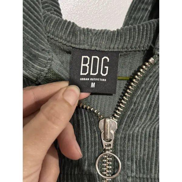 BDG Urban Outfitters Women's‎ Green Corduroy Hooded Crop Jacket Size Medium M - Image 3
