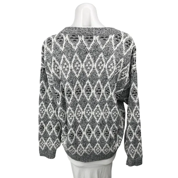 Vintage Poplar Gray Fair Isle Diamond Knit Holiday Christmas Sweater Top Size XL - Image 2