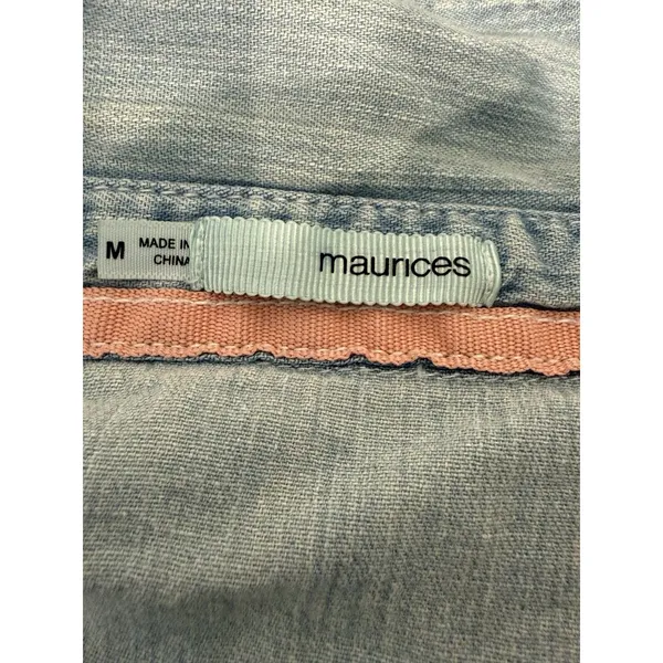 maurices Women's Blue Solid Denim Collared Long Sleeve Button-Up Shirt M - Image 5