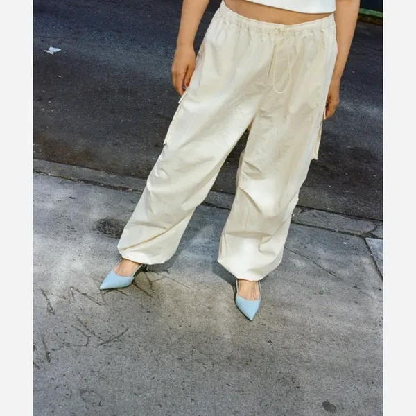Rewash Cream Cargo parachute Pants Oversized Wide Leg Gorpcore Utility Size M - Image 4