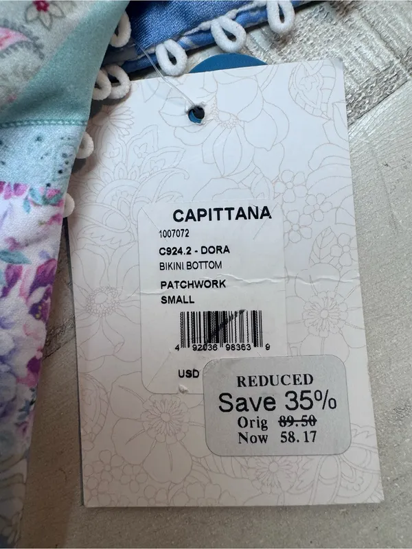 Capittana Dora Patchwork Swimsuit Bikini bottoms size small NWT Blue - Image 6