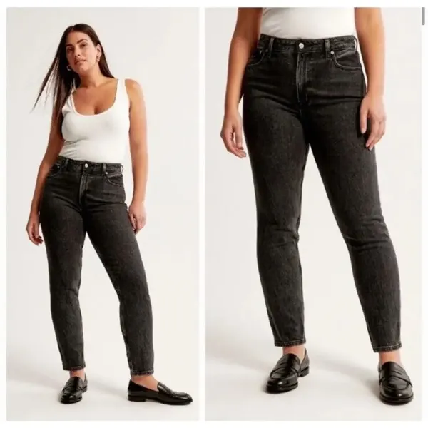Abercrombie & Fitch The‎ Mom High Rise Black Wash Denim Tapered Jeans Size 4XS - Image 2