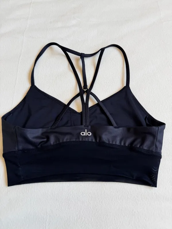 Alo Yoga Lavish Bra Glossy Black Mesh - Image 6