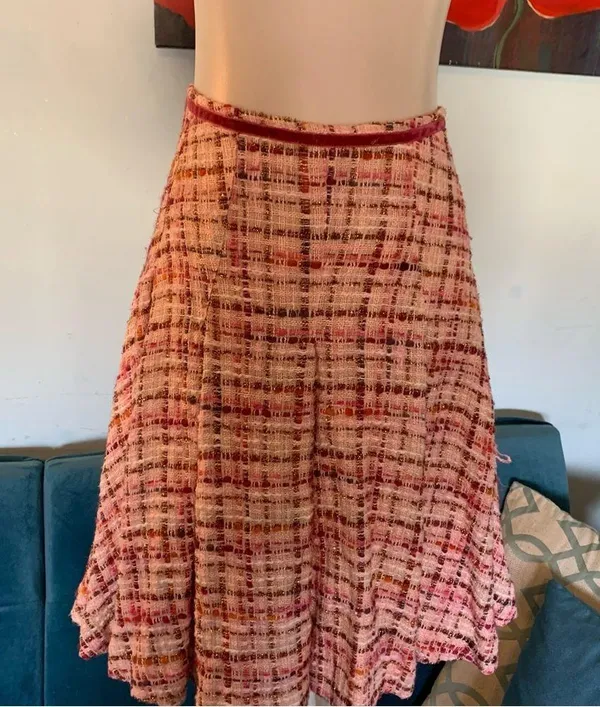 Tibi Tweed Pink Lined Skirt Size 6 Wool Linen Blend - Image 5