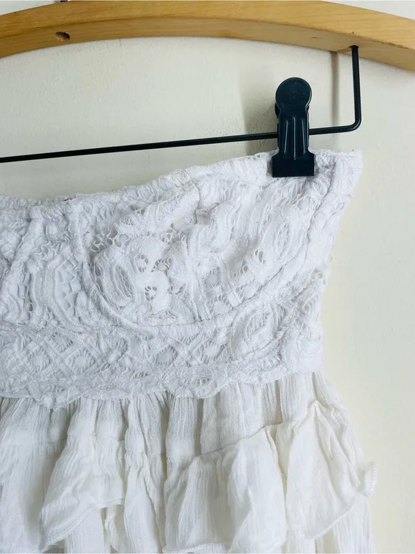 Free People Adella Corset Cami Tube Top White Lace Ruffle Boho Festival size M - Image 8