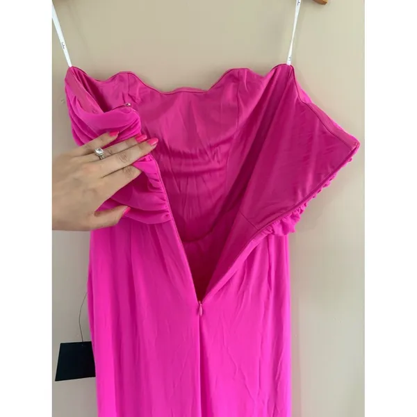 Lulus Epitome of Allure Hot Pink Mesh Strapless Ruched Maxi Dress Size Medium - Image 8