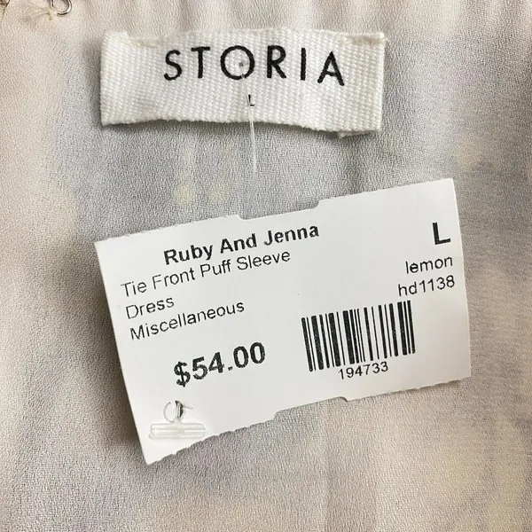 Storia Ruby & Jenna Tie Front‎ Puff Sleeve Dress Lemon Size Large Fairycore Open - Image 11