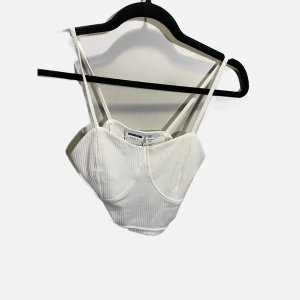 Noisy May Womens White‎ Ribbed Corset Crop Top Spaghetti Strap Size S NEW - Image 2