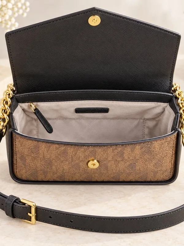 Michael Kors Sylvia Small Logo Flap Crossbody Brown Black NWT - Image 5
