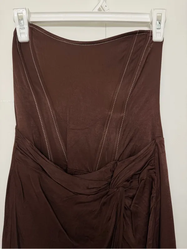 Zara Brown Satin Corset Mini Dress - Image 3