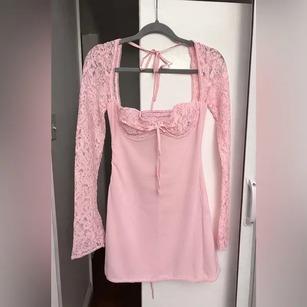JACINTA MINI DRESS - BLUSH Lace Sleeve Dress S - Image 7