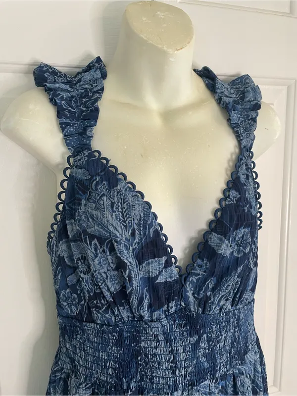 Elliatt Andros Dress Navy Floral Lace Trim Mini Dress cottagecore Medium New - Image 4