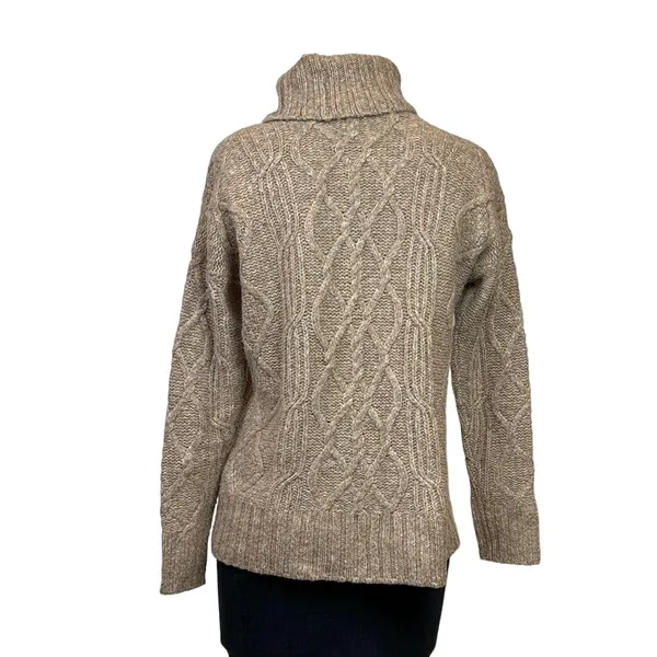 American Eagle Womens Tan Cable Knit Argyle Turtleneck Oversized Sweater Top XXS - Image 3