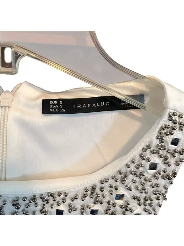 Zara Trafaluc White Embellished Dress Small - Image 2