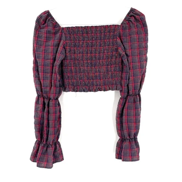 ZARA Plaid Cropped Grunge Punk Long Sleeve Blouse Top - Image 5