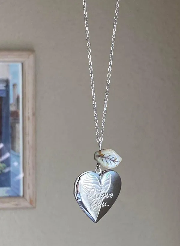 Handmade “I love you” stainless steel heart locket charm & Czech glass necklace 🍃🩵 - Image 4