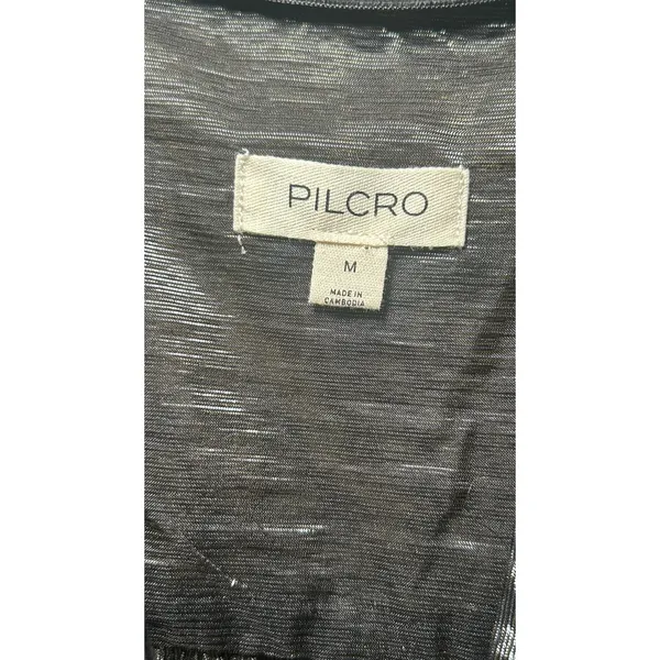 Pilcro Dress Tiered Shirtdress Medium Sheer Black Silver‎ Shimmer Long Sleeve - Image 3