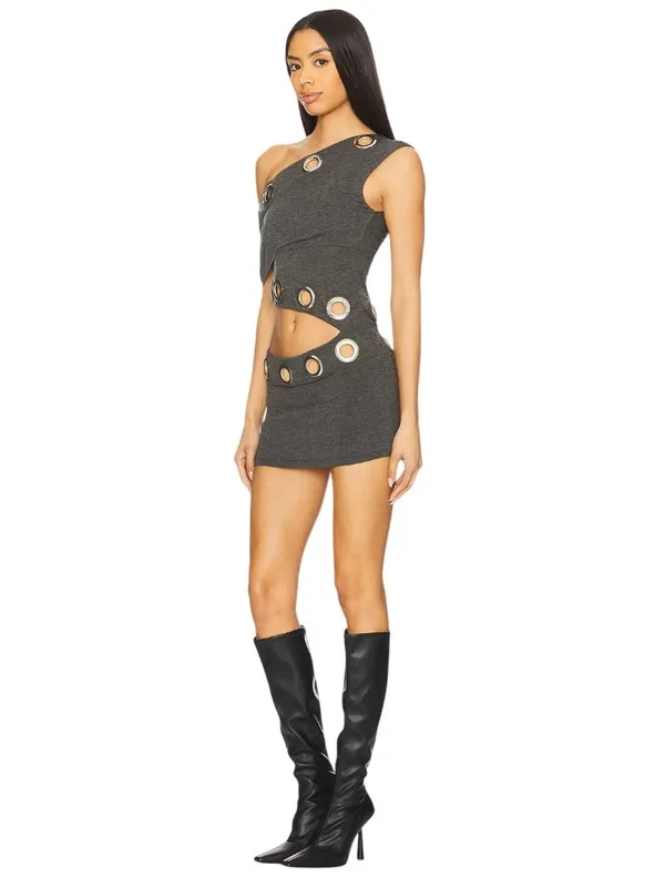 Jaded London Asymmetric Eyelet Dress in Dark Grey 2 New Womens mini - Image 3