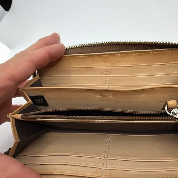 Coach Zip Around Brown Signature C Canvas Leather Wallet - Image 4