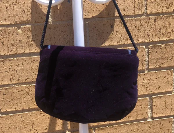 Dark purple velvet crossbody shoulder purse bag clutch rope trim tassel and snap magnetic closure - Image 3
