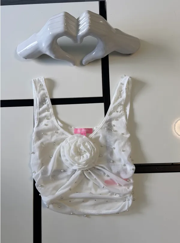 🎀 𝒿𝓊𝓈𝓉 𝒶𝓃 𝒶𝓃𝑔𝑒𝓁 🎀 Sugar Thrillz Pearl Mesh Top ✨ White - Image 14