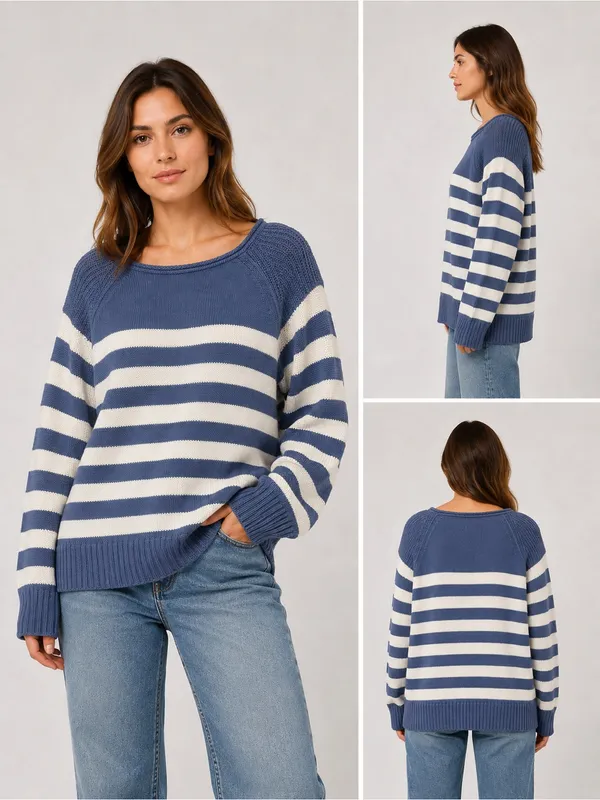 Aerie Women’s M Blue White Striped Knit Sweater Coastal Nautical NWT - Image 2