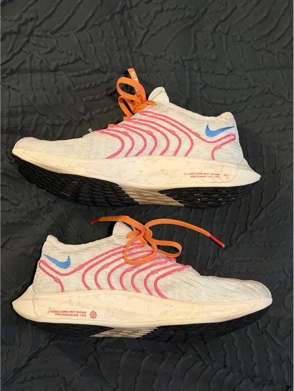 Nike Pegasus Turbo Next Nature Women 8 ZoomX Flyknit Pink Blue - Image 2