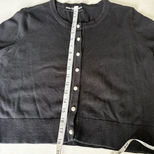 Karl Lagerfeld Black  pearl Button-Up Cardigan medium - Image 8