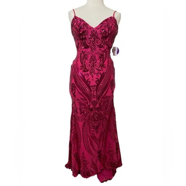 Dopamine Windsor Pauline Fuschia Sequin Mermaid Bodycon Maxi Formal Prom Gown - Image 2