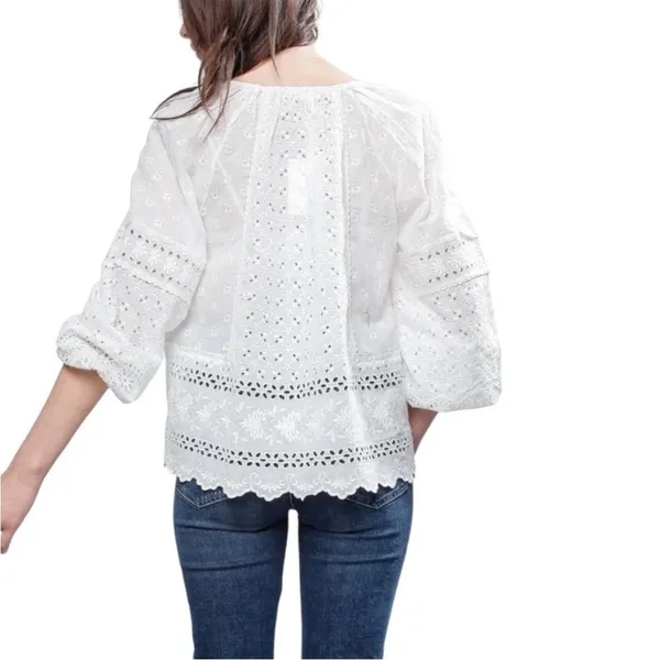 ULLA JOHNSON Cara Eyelet Blouse blanc Sz 4‎ - Image 2