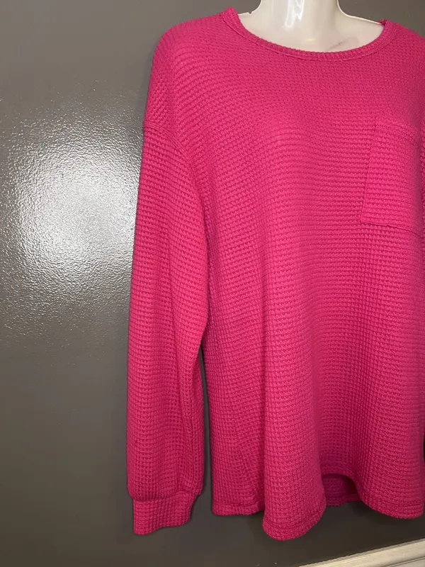 Dokotoo Sweater Womens Medium Pink Waffle Knit Long Sleeve Pocket Pullover - Image 3