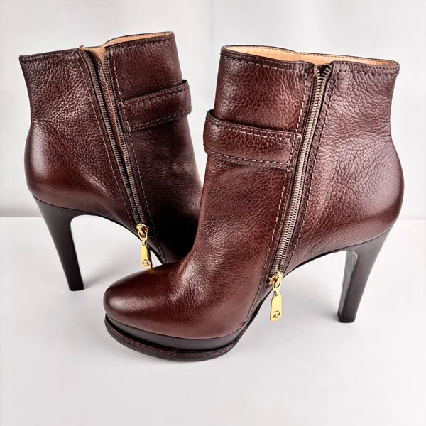 Talbots Brown Leather Platform Ankle Booties Heels Size 7.5 B Made in Brazil - Image 4