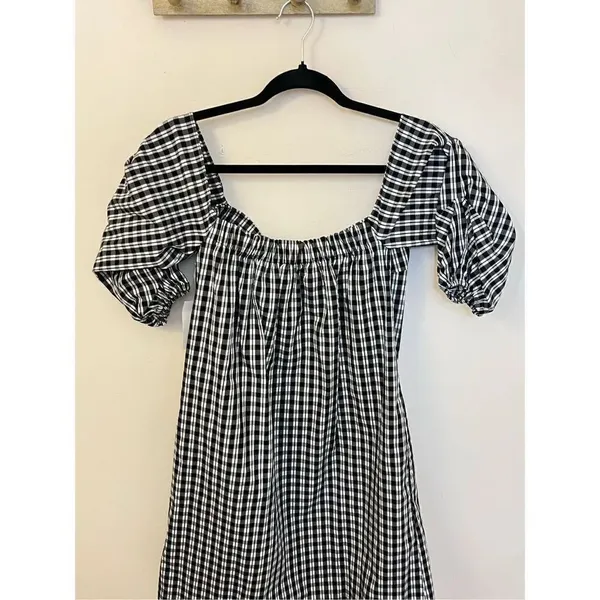1 State Black and White Gingham Plaid Off Shoulder Dress S - Image 2