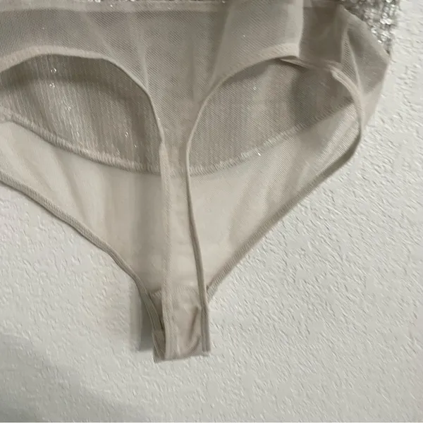 NWT Free People Womens Bodysuit Silver Sparks Fly Bodysuit Sequin Size Small - Image 9