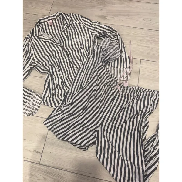 Victoria's Secret Pajama Set Small Navy White Stripe Metallic Shimmer 2pc S - Image 2
