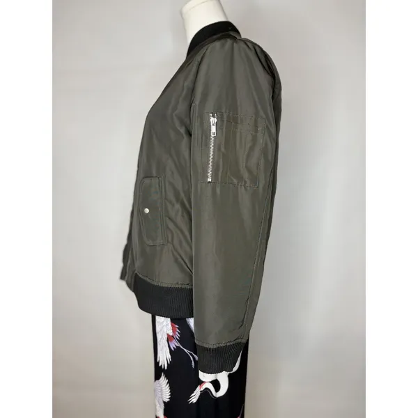 Olivia Grey Olive Green Bomber Jacket Womens Small Utility Flight Coat Ribbed S - Image 4
