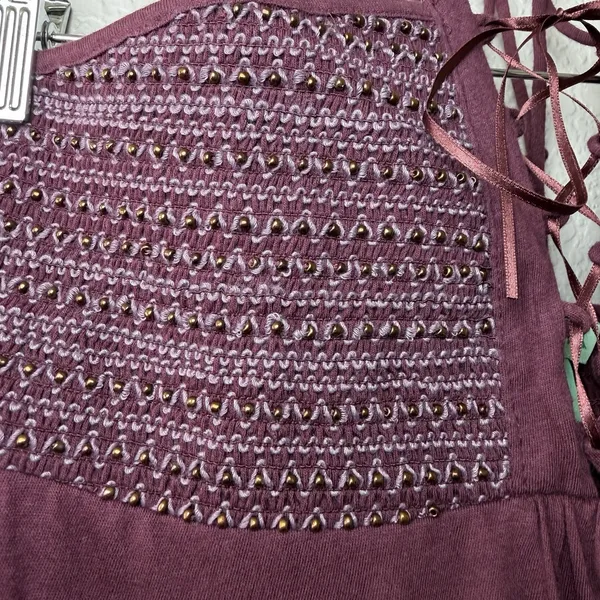Y2K Hollister Beaded Babydoll Tiered Halter Top Womens L Burgundy Fairycore - Image 7