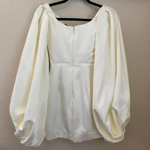 HOUSE OF CB Carlyn Ivory Satin Balloon Sleeve‎ Mini Dress XS NWOT - Image 7